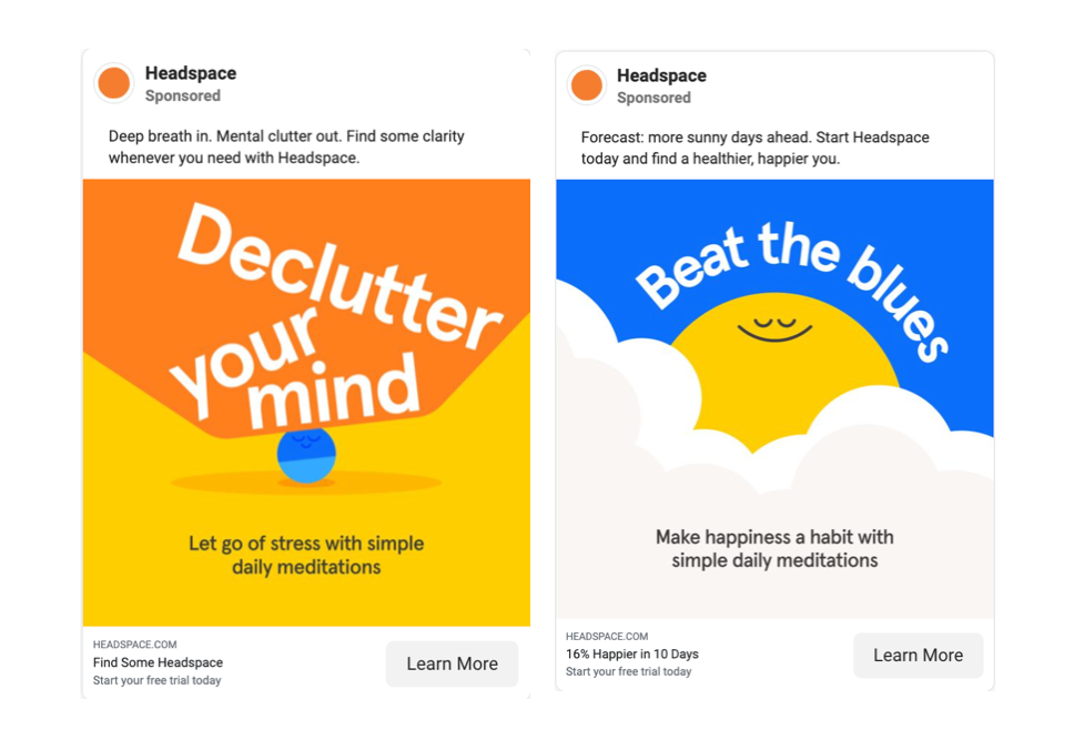 Facebook-Anzeigen der Meditations-App Headspace.