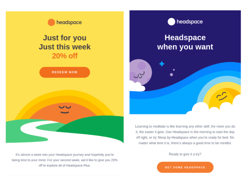 E-Mails von der Meditations-App Headspace.