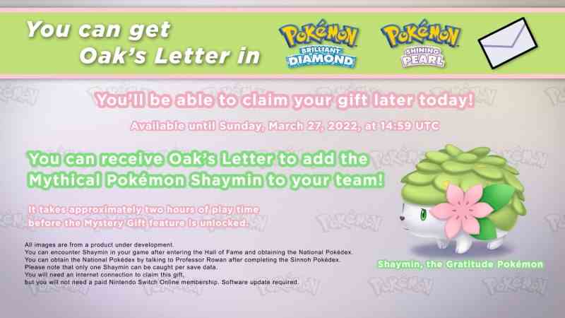 Pokemon Brilliant Diamond und Shining Pearl Mythisches Shaymin Mysteriumsgeschenk ab heute