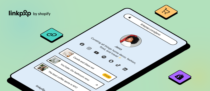 Shopify fuehrt einen neuen „Linkpop Link im Bio Tool mit integrierten E Commerce Funktionen
