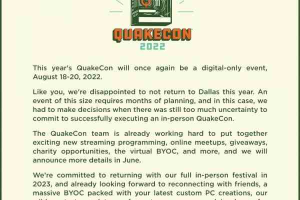 Die Quakecon 2022 wird im dritten Jahr in Folge ein