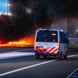 Bauern zuendeten aus Protest Heuballen entlang mehrerer Autobahnen an