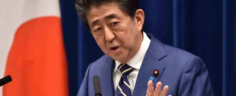 Der fruehere japanische Premierminister Shinzo Abe wird waehrend einer Rede