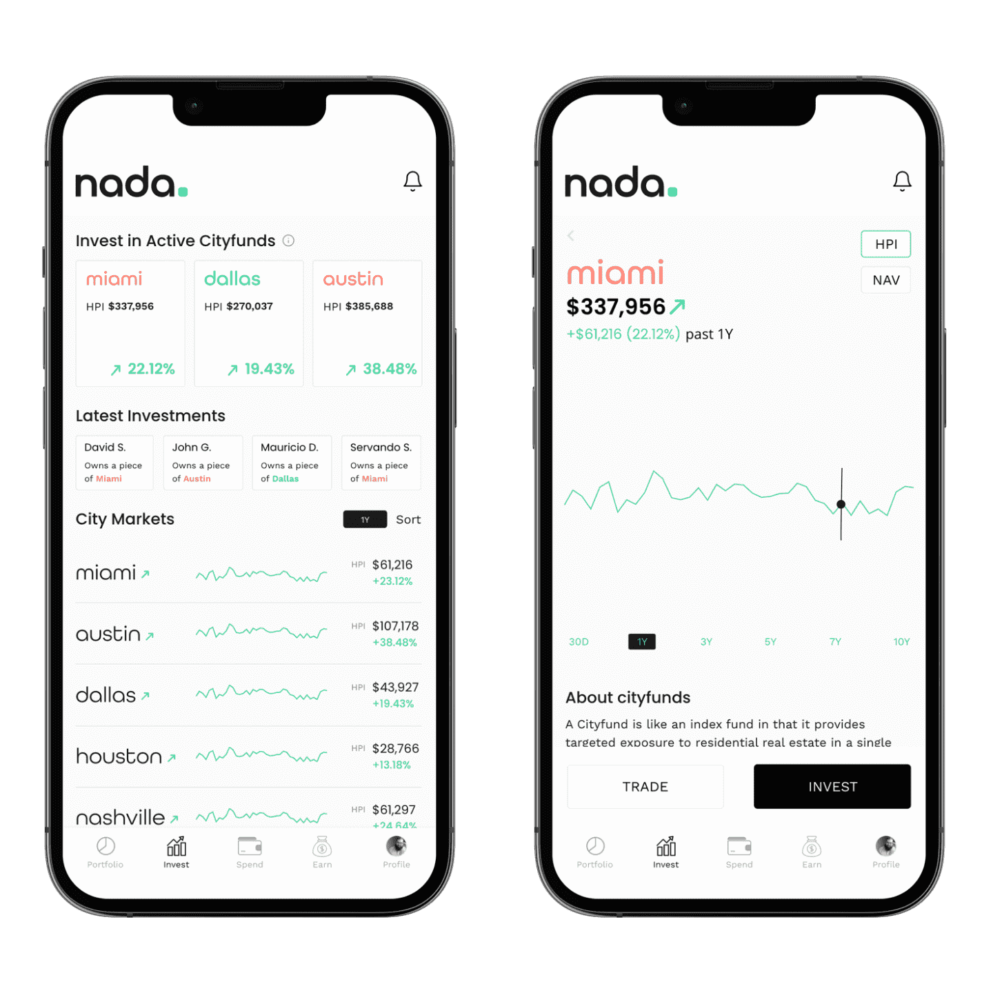 Bilder der noch nicht veröffentlichten mobilen Investment-App von Nada