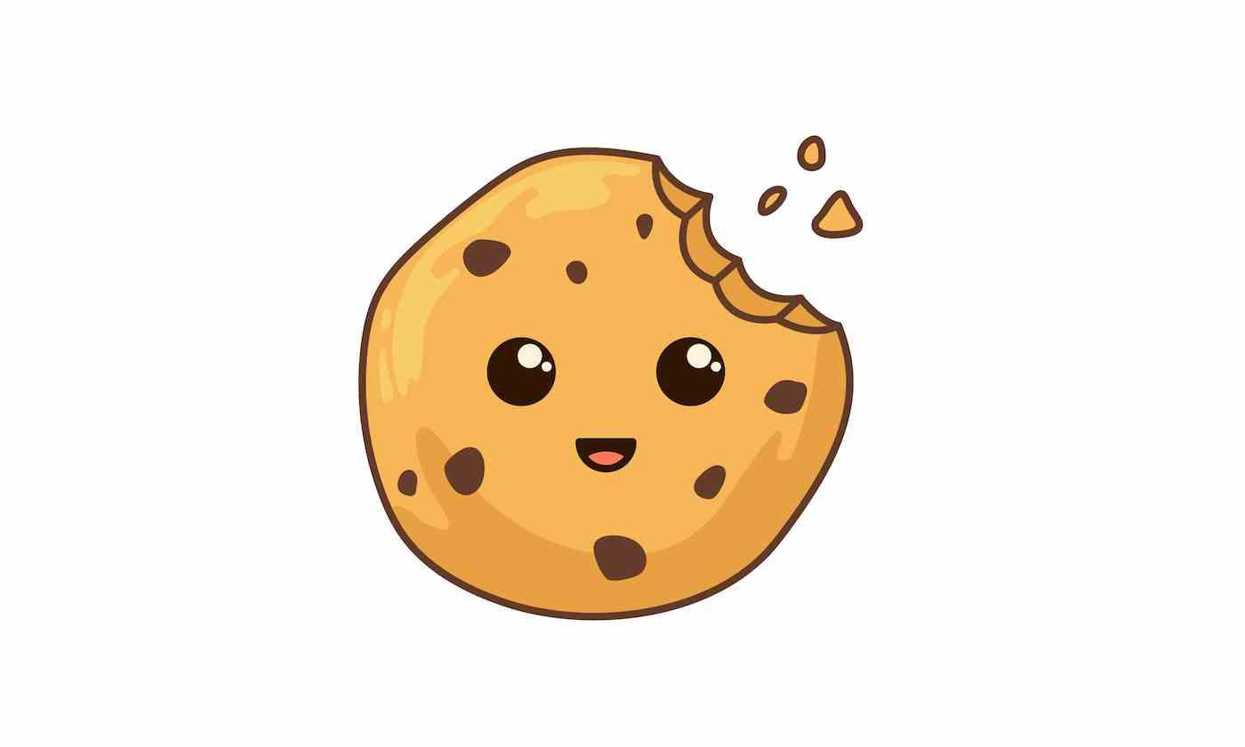 Kawaii-Cookie-Vektor-Illustration.  Japanischer Schokoladenkeks im Kawaii-Stil mit Augen und Mund.  Flacher Charakter lokalisiert auf weißem Hintergrund.