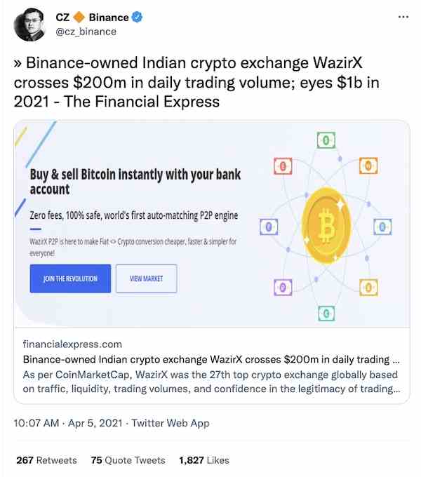 Binance und WazirX sind sich zwei Jahre nach Ankuendigung der