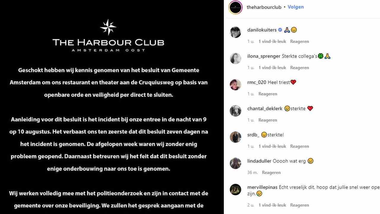 Die Nachricht von The Harbour Club auf Instagram.