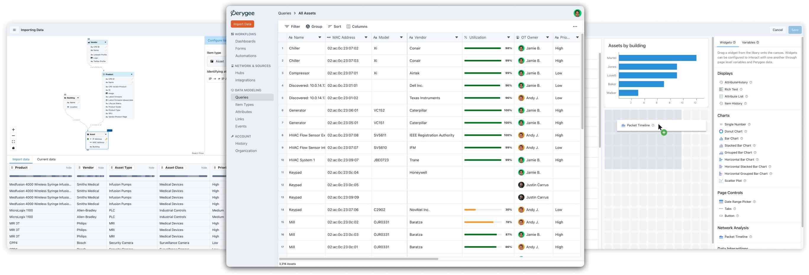 Perygee-Workflow und Datenbildschirme.