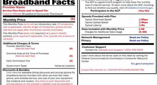 Die FCC befiehlt ISPs Breitband Naehrwertkennzeichnungen mit allen Gebuehren und Beschraenkungen