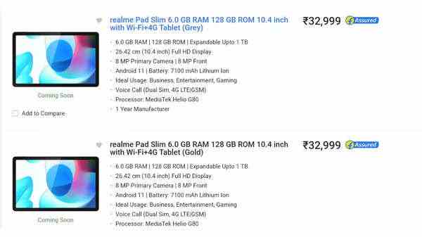 Realme Pad Slim auf Flipkart gelistet kann mit Realme 10