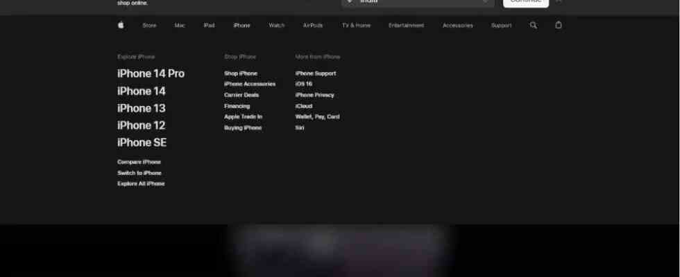 Apple Apple ueberarbeitet das Website Design mit neuen Dropdown Navigationsmenues