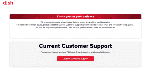 Die Dish-Website zeigt eine Meldung an, die erklärt, dass es Serviceprobleme gibt
