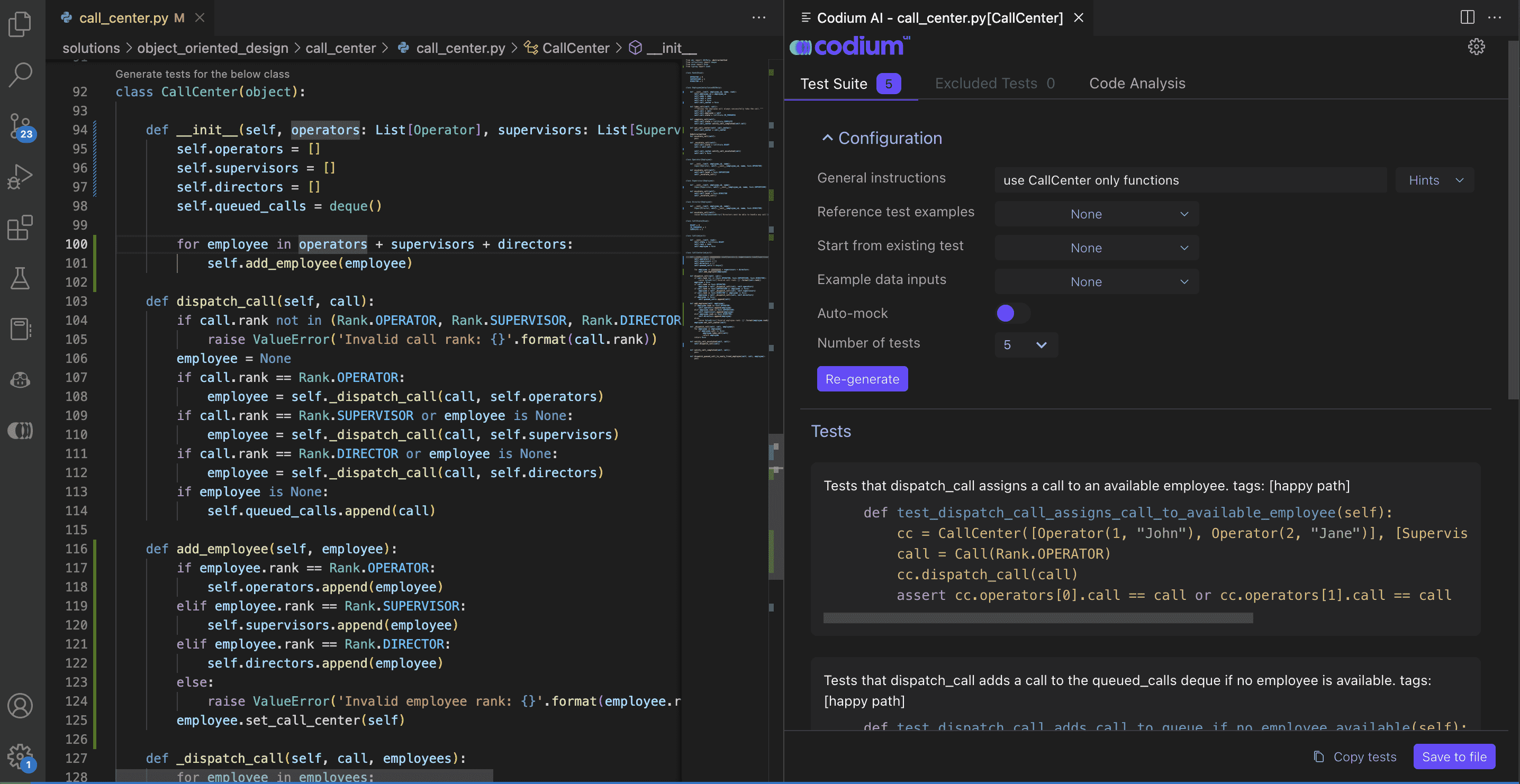 Die CodiumAI-Testsuite, die automatisch auf der Grundlage des Codes generiert wird.