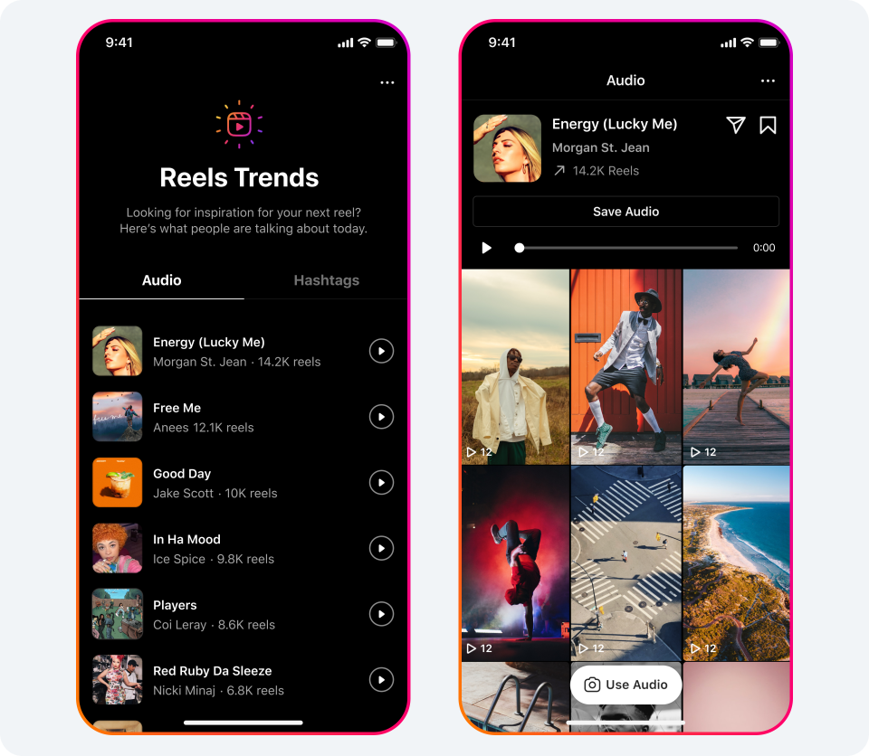 Instagrams neue dedizierte Seite für Audio-Trends und Hashtags