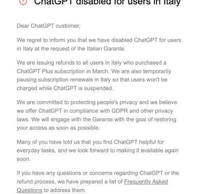 OpenAI geoblockt ChatGPT in Italien