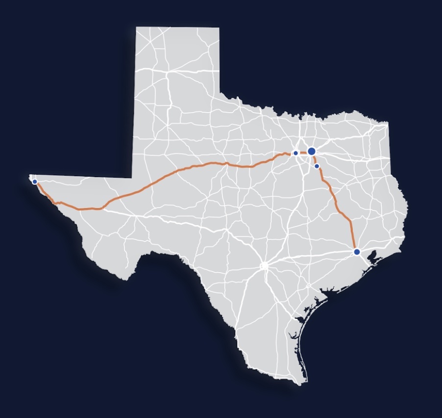 Aurora selbstfahrende LKW-Route Texas