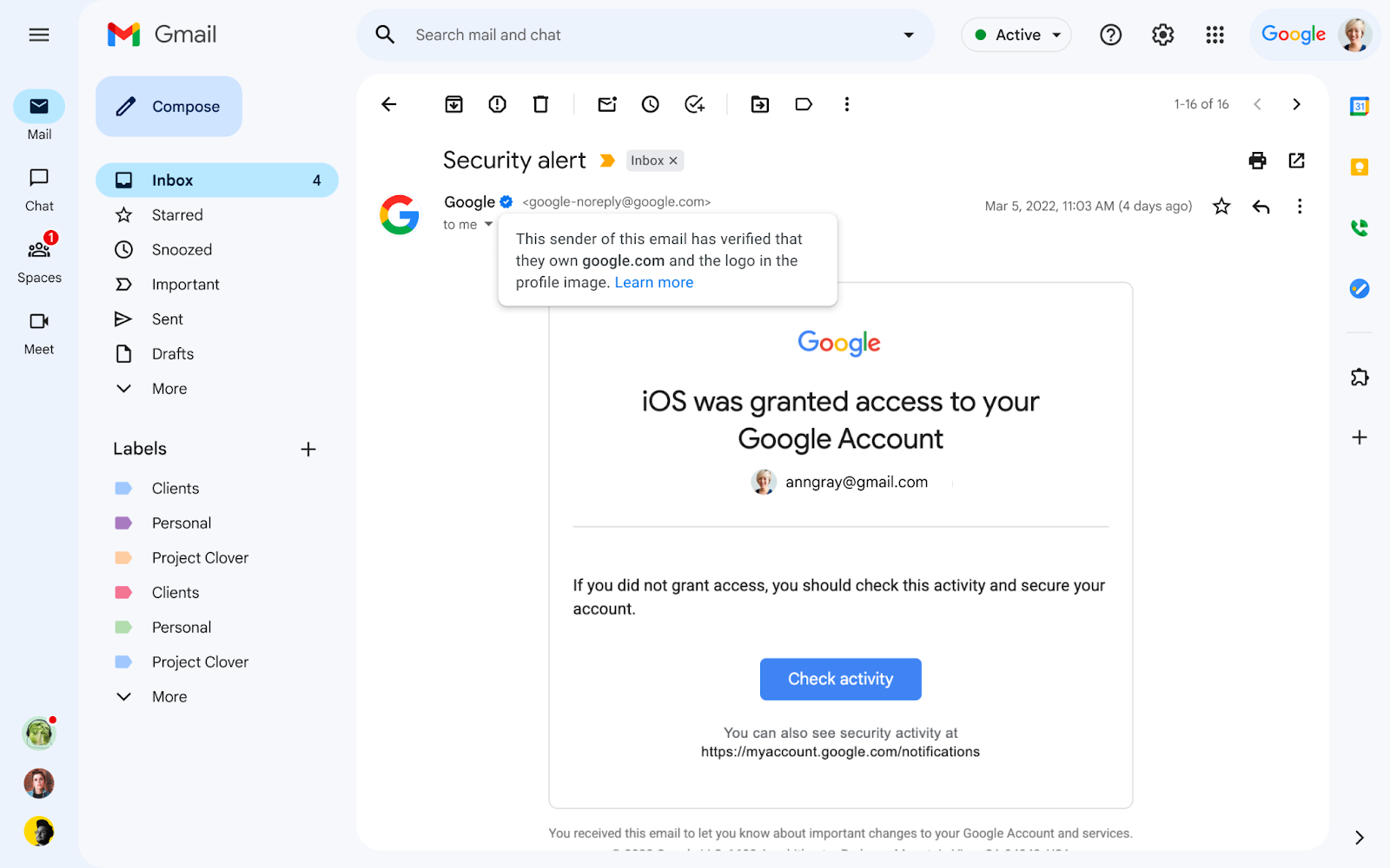 Die neuen verifizierten blauen Häkchen von Google Mail