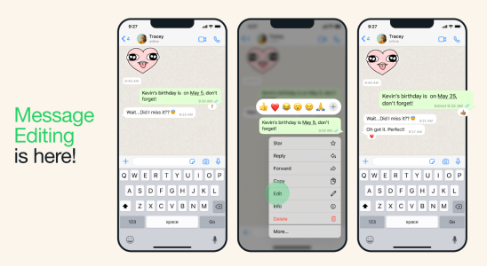 Bearbeiten WhatsApp fuehrt die Funktion „Bearbeiten fuer Nachrichten deren Verwendung