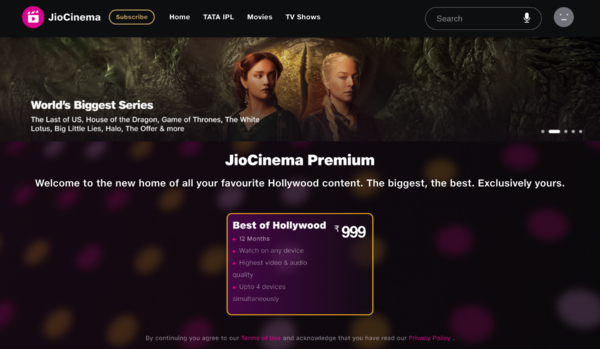 JioCinema Premium Plan gestartet Preis Angebot Abonnieren und mehr