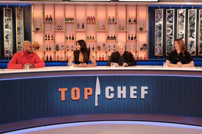 David Zilber, Padma Lakshmi, Tom Colicchio und Gail Simmons in Staffel 20 von Top Chef.