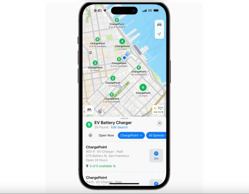 Muessen Sie Ihr Elektrofahrzeug aufladen Apple Maps zeigt offene Plaetze