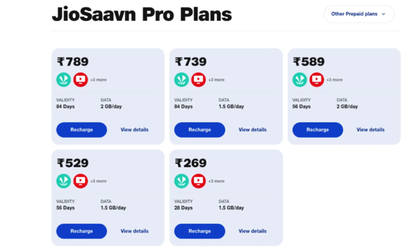 Reliance Jio fuehrt neue Prepaid Plaene mit dem JioSaavn Pro Abonnement ein