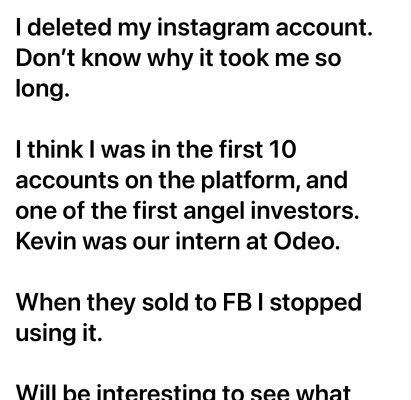 @Jack Dorsey verlaesst Instagram und stellt den Vornamen zur Verfuegung