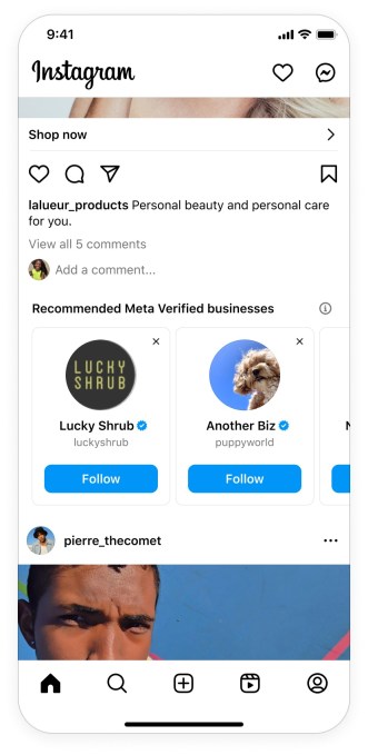 Empfohlenes Biz zum Folgen auf Instagram, unterstützt von Meta Verified