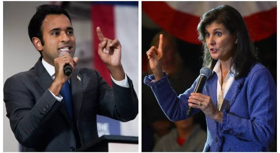 „Vivek Ramaswamy und Nikki Haley ruecken in republikanischer Praesidentschaftswahl auf