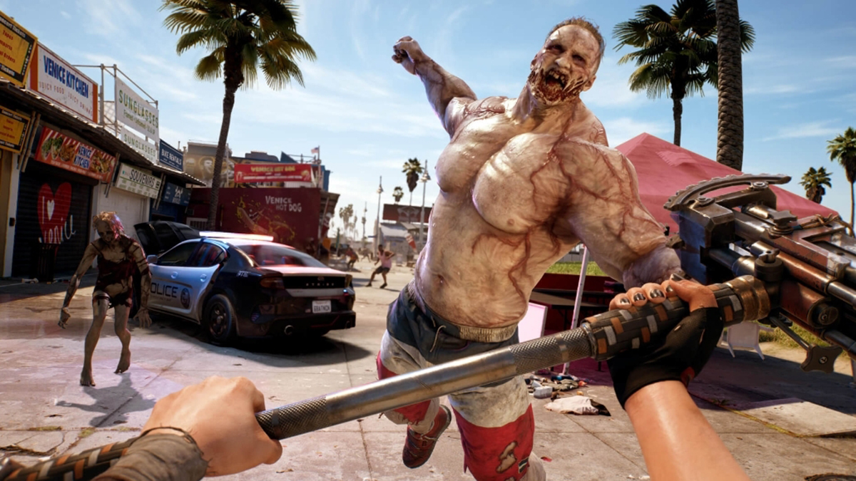 Ein Bild von Dead Island 2 als Teil eines Artikels darüber, wie das Spiel eine PS3/360-Hommage einfängt, an der Assassin's Creed Mirage (AC Mirage) scheitert.