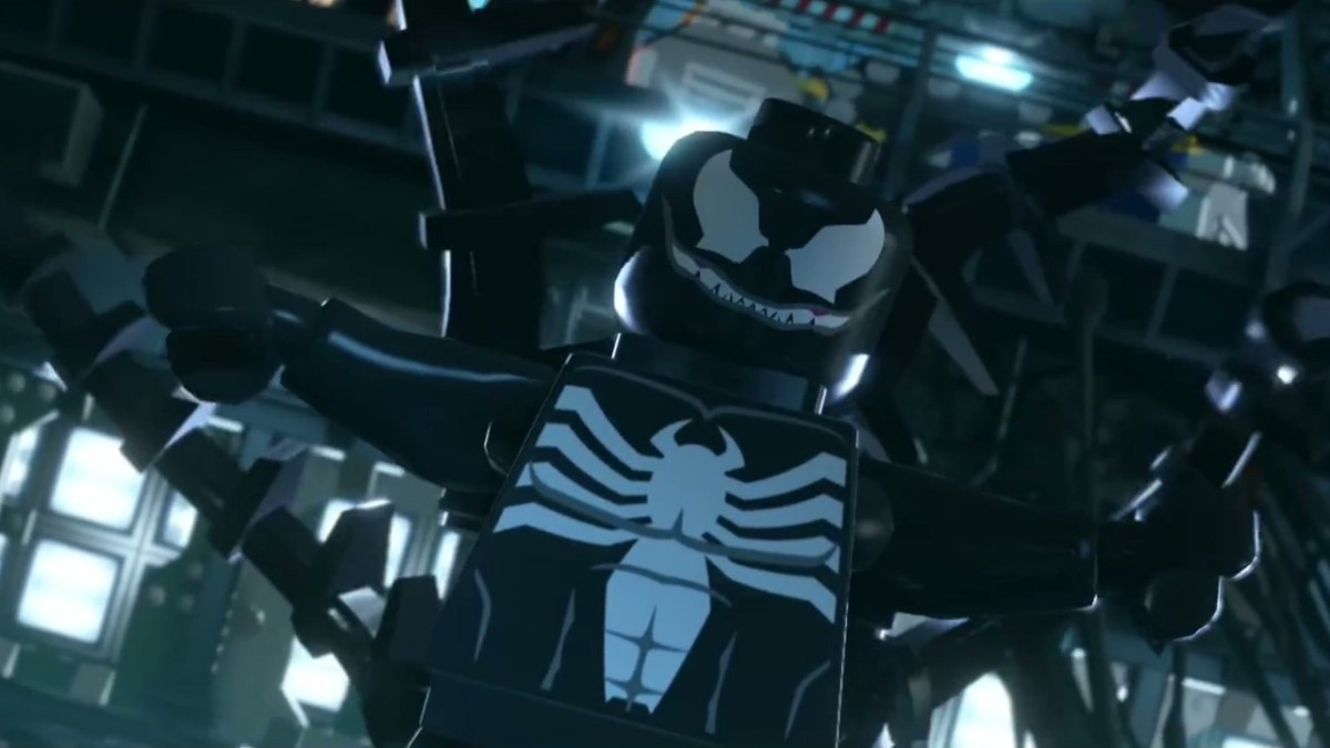 Ein Bild von LEGO Venom, das den Betrachter wütend ansieht, als Teil eines Artikels über die besten Spiele mit dem Marvel-Bösewicht Spider-Man.