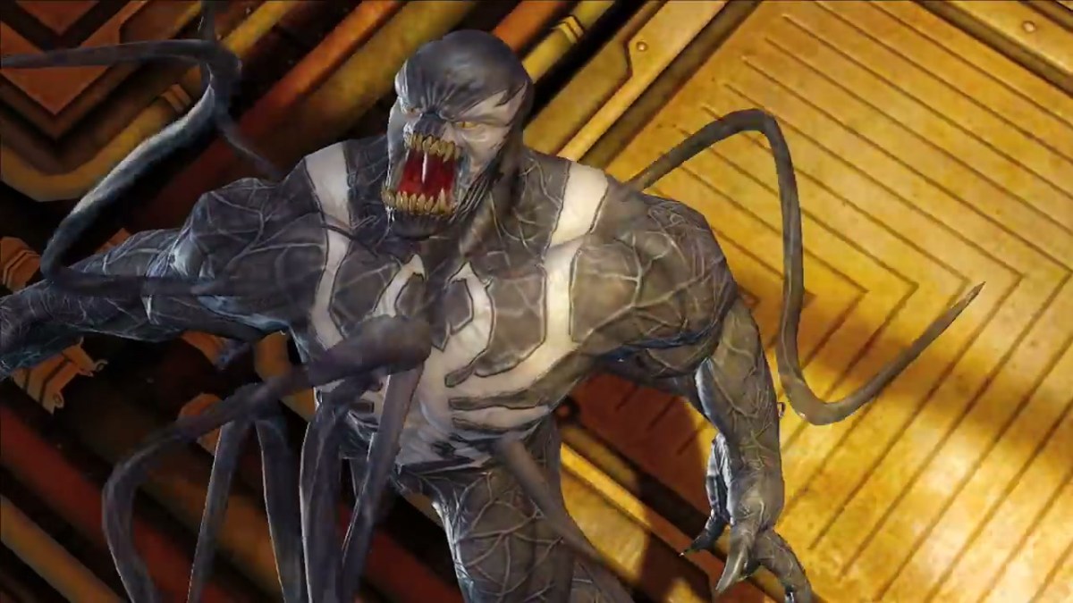 Ein Bild aus Marvel Ultimate Alliance 2, das Tentakel zeigt, die aus Venom hervortreten, als Teil eines Artikels über die besten Spiele mit dem Spider-Man-Bösewicht.