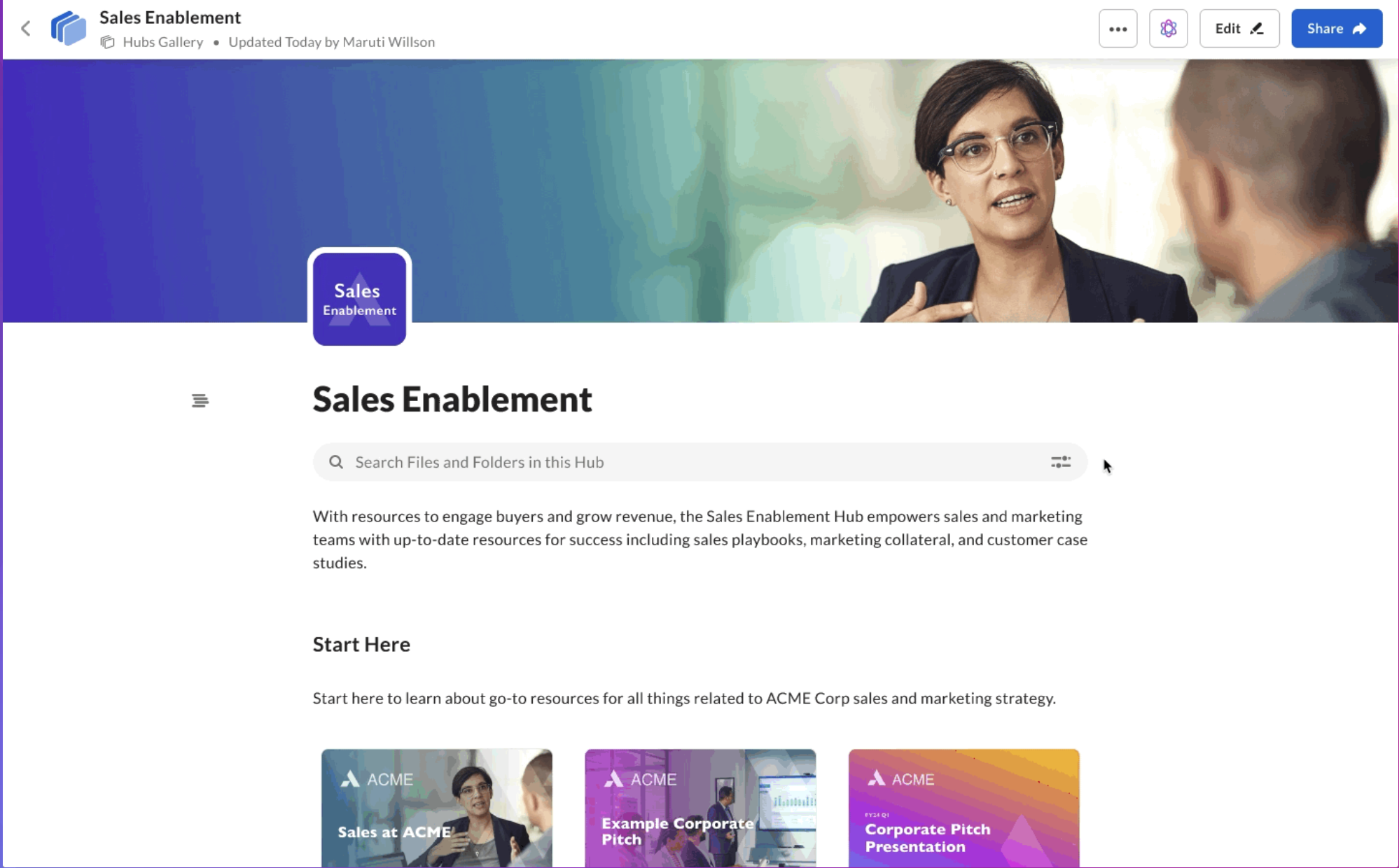 Sales Enablement Box Hub mit Vertriebsinhalten.