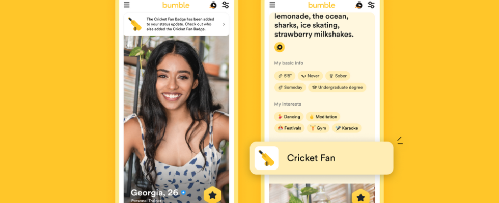 Cricket Weltmeisterschaft 2023 Bumble fuehrt in Indien das „Cricket Fan Abzeichen ein