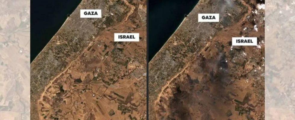 Das israelische Militaer veroeffentlicht Satellitenbilder die Kriegsverbrechen der Hamas zeigen