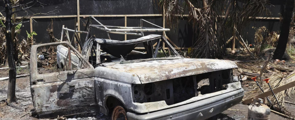 Frau die zu Fuss vor dem Waldbrand auf Maui geflohen