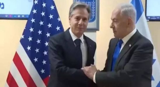 Netanyahu Blinken und Netanyahu schuetzen sich im Bunker inmitten von