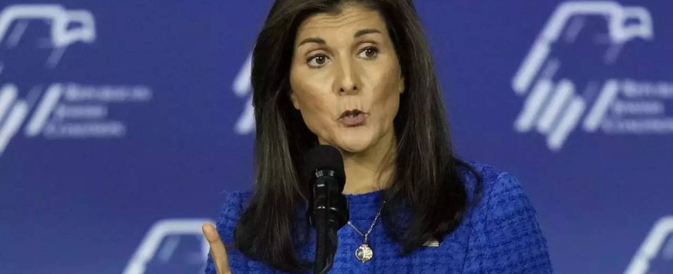 Palaestina Nikki Haley wirft Donald Trump vor bei einer Veranstaltung