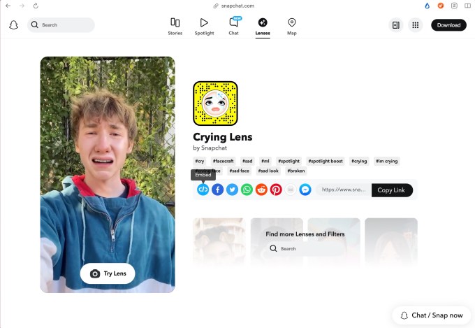 Snapchat erlaubt der Website jetzt, Inhalte einzubetten