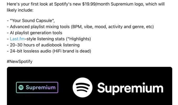 Spotify entdeckte die Vorbereitung eines „Superpremium Dienstes fuer 1999 Monat mit