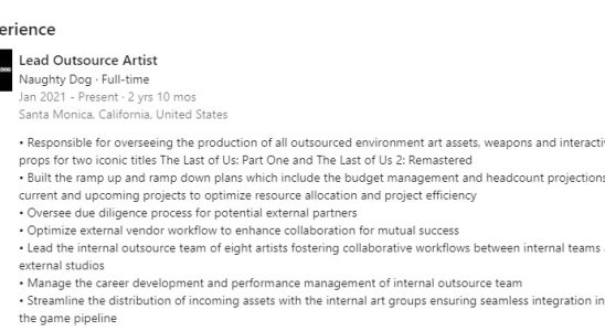 „The Last of Us Part 2 Remastered auf Devs LinkedIn