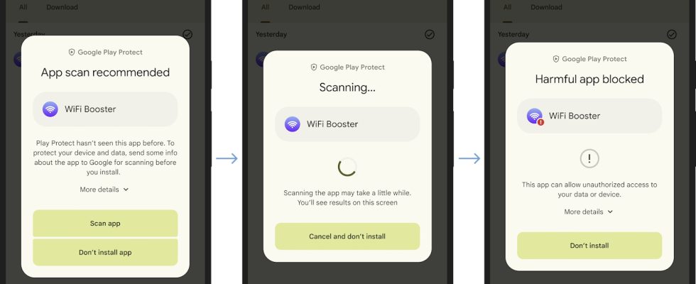 Das neue Echtzeit App Scanning von Android zielt darauf ab boesartige seitlich