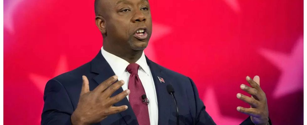 Der republikanische Praesidentschaftskandidat Tim Scott gibt bekannt dass er aus