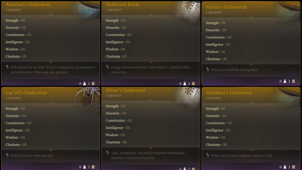 Baldur's Gate 3 (BG3) beste Mods-Unterwäsche-Fähigkeitswerte