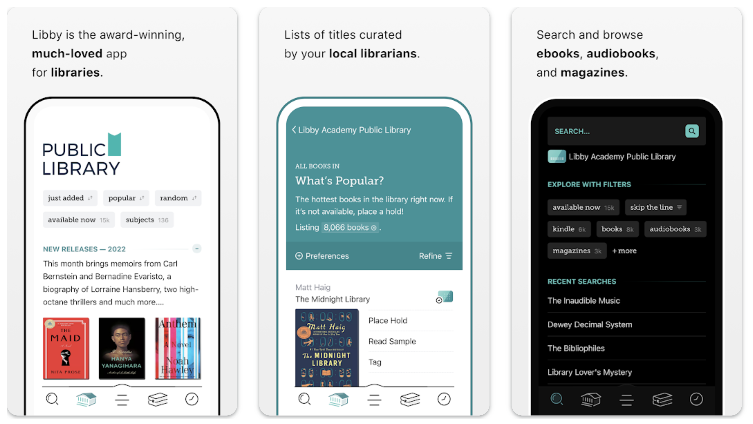 Drei Screenshots der Libby-App