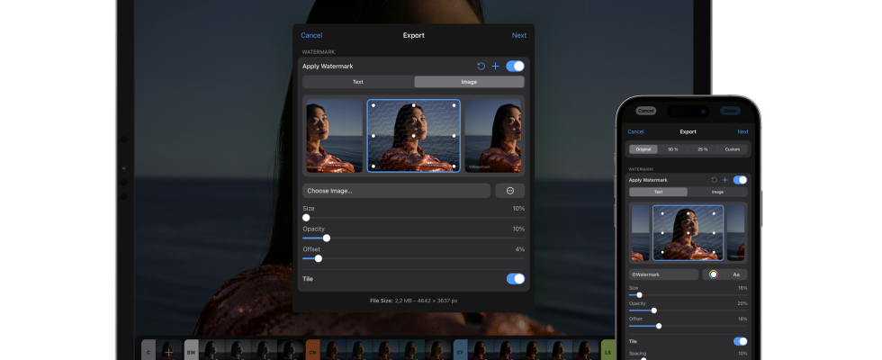 Fotobearbeitungs App Die beliebte Fotobearbeitungs App fuer iPhone und iPad bietet Wasserzeichenfunktion