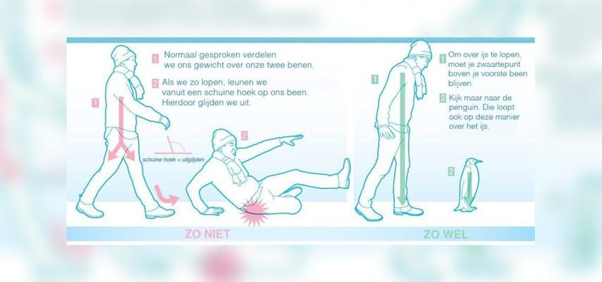 Auf einer rutschigen Strasse nicht ausrutschen „Gehen wie ein Pinguin