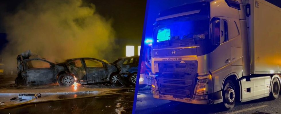 Lkw faehrt auf A1 bei Amersfoort in den zaeh fliessenden