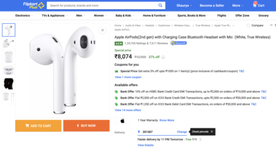 Apple AirPods fallen auf Flipkart auf den niedrigsten Preis aller