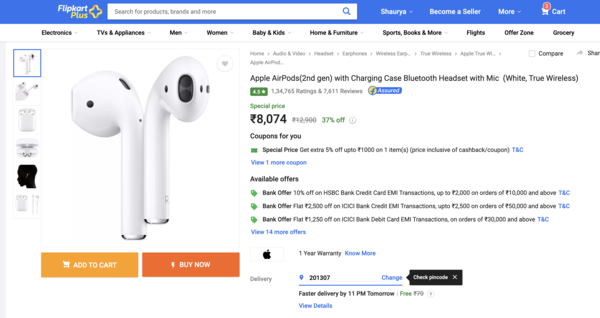 Apple AirPods fallen auf Flipkart auf den niedrigsten Preis aller